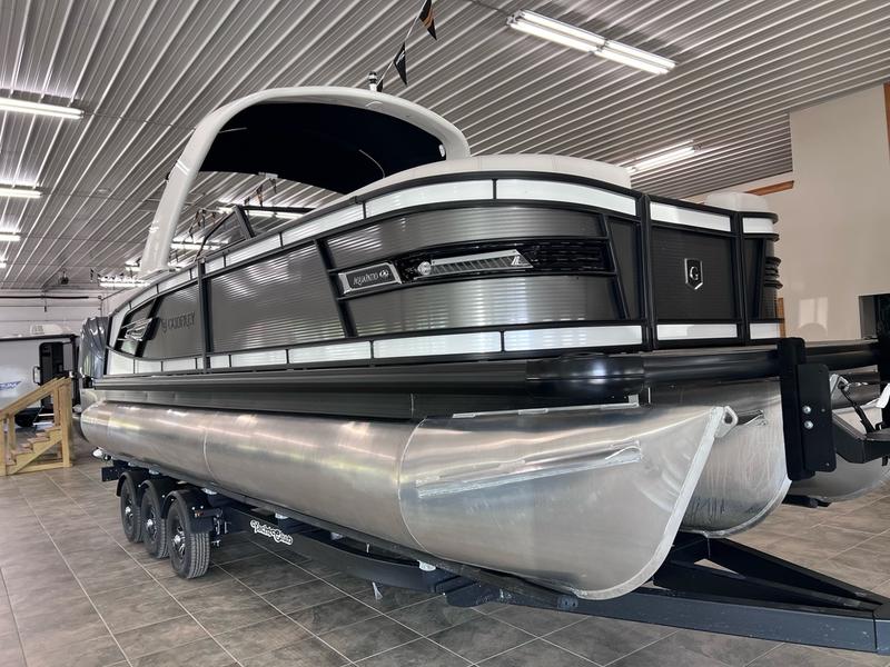 Pontoon boat in the Lime Lake Marine & RV showroom